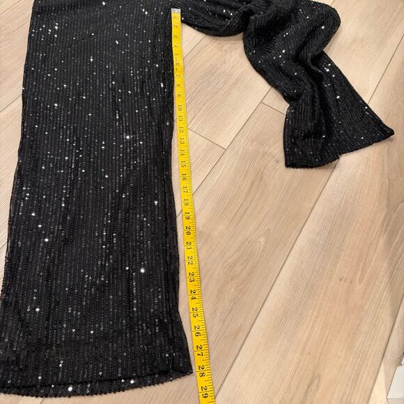 Black Sequin Wide Leg Party Pants Women’s L Sparkly Evening Holiday NYE Dancing - Picture 7 of 7